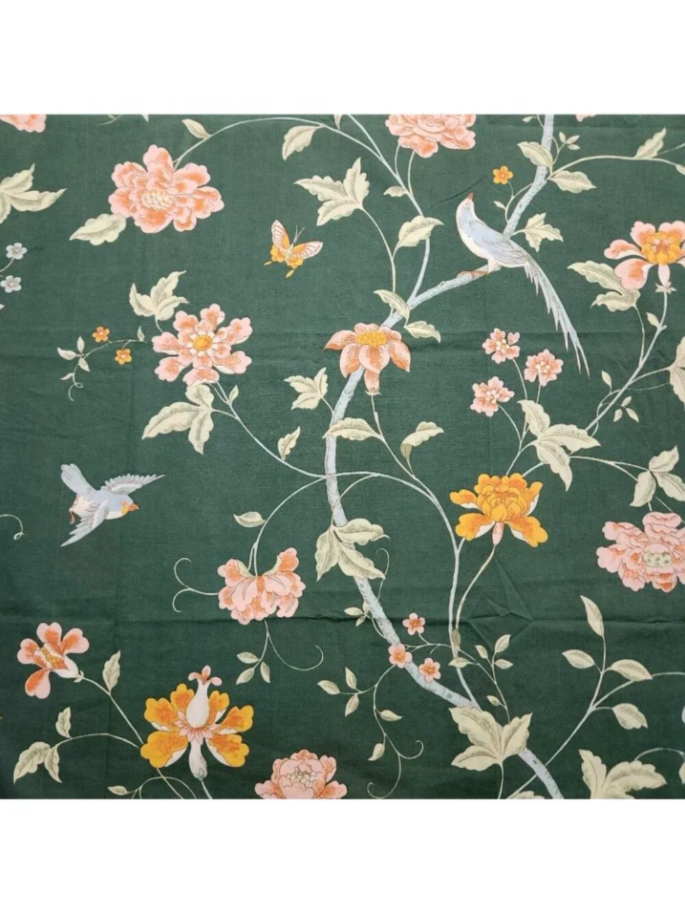 Vintage Fieldcrest Empress Garden Geen Bird Floral Flat Twin Sheet